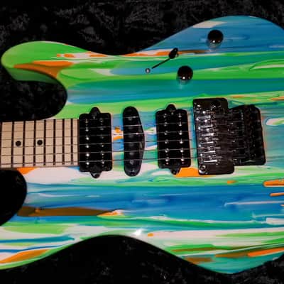 Suhr Modern Neon Drip 2014 Orange With Blue, Green, And White Swirl image 5