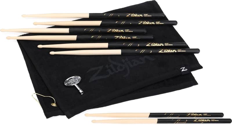 Zildjian Dip Drumsticks with Towel and Drum Key - 5A  4-pack (2-pack) Bundle image 1
