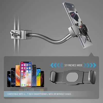 Mic Stand Phone Holder, Heavy-Duty Gooseneck Phone Holder with Super Clamp & Universal Phone Mount, Adjustable 360° Flexible Arm Clip for Mic Stand, Music Stand, Tripod, 9-INCH image 3
