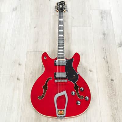Mint Hagstrom Viking Semi-Hollow Electric Guitar Wild Cherry Transparent Finish WCT image 4