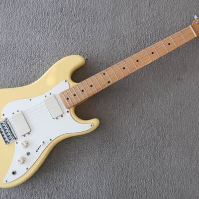 Vintage 1980 Lotus Hondo 2 PU Strat Shape Hardtail Faded Yellow 8.5+ Condition Fender Bullet Clone image 1