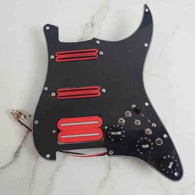 Red Double Blades Guitar Strat Stratocaster Style HSS Prewired Loaded Pickguard image 1
