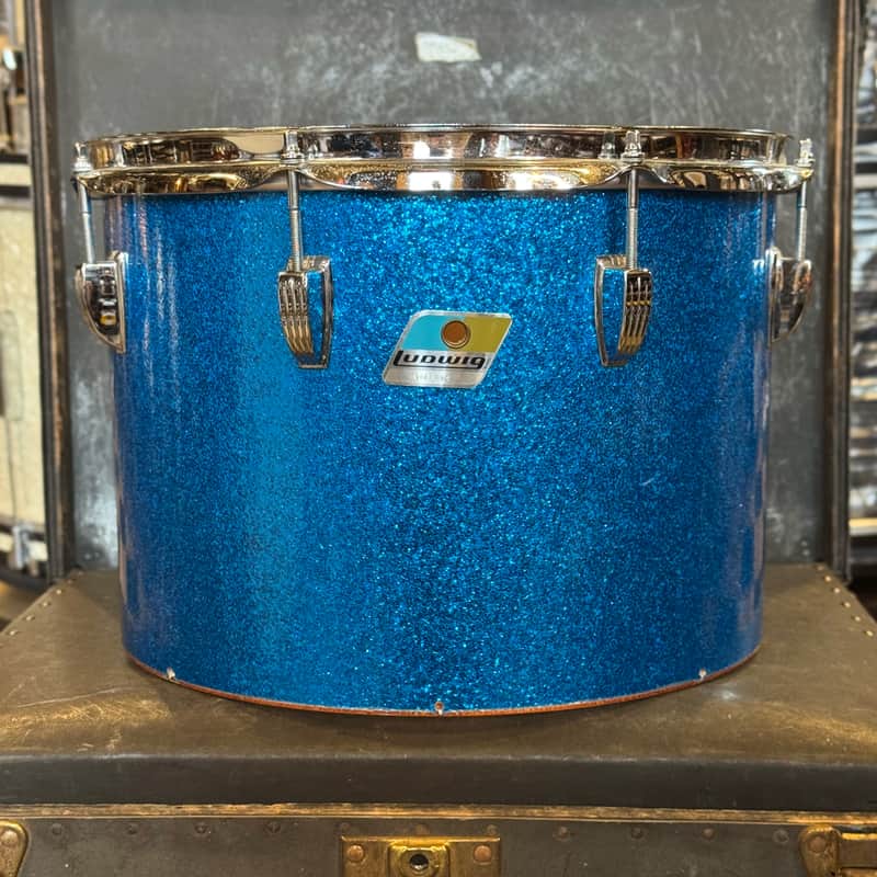 VINTAGE 1970's Ludwig 10x14" Blue & Olive Badge Concert Tom in Blue Sparkle image 1