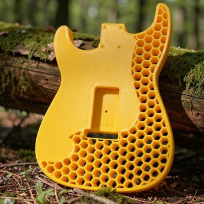JGV3D | 3D Printed S-Style Guitar Body | One-Piece PLA+ | Fully Routed SSH | Right Handed | Yellow | Hexagon image 2