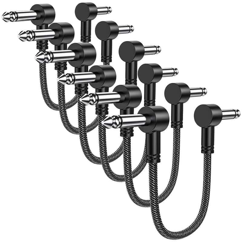 Guitar Patch Cables 6 Pack, 6 Inch Effect Pedal Instrument Cable 1/4" TS Right Angle Effect Pedal Flat Cables for Variety Pedals, Amplifiers, Mixing Console, Audio Equipment image 1