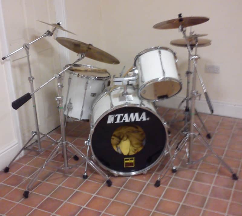 Tama Rockstar 5 piece set/Tama hardware (made in Japan) 1990's - White image 1