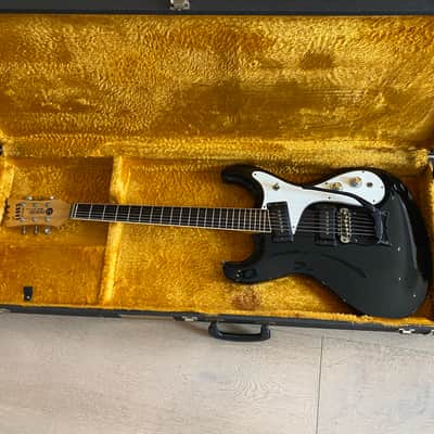 1987 Mosrite Custom Unique Black & Sunburst Vibramute Vintage OHSC image 1