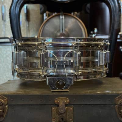 VINTAGE 1960's 5x14 Rogers 5-Line Chrome over Brass Dynasonic Snare Drum image 4
