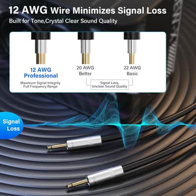 6.35mm Guitar Cable 25 Ft/2 Pack, 1/4 Inch TS to 1/4 Instrument Cable, Mono Jack 12 AWG Unbalanced Bass AMP Cord Male to Male for Electric Guitar, Bass, Keyboard,Pro Audio-OD 9.5MM+Ties image 3