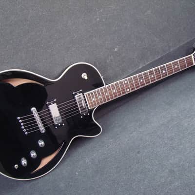 Parkwood H2 Black Hybrid Electric Semi-Hollowbody Guitar w/ Hardshell Case image 10