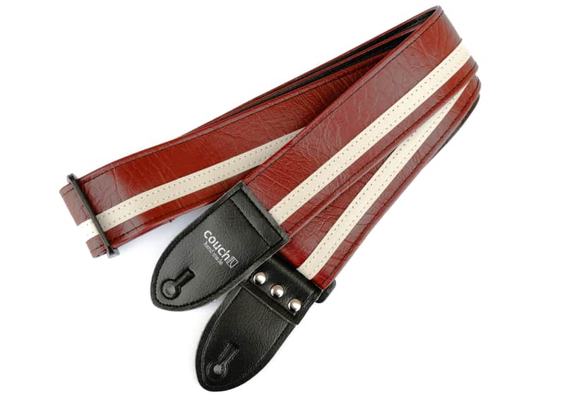 Couch Dark Red With White Vinyl Racer X Guitar Strap image 1
