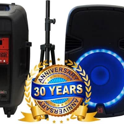 2 MR DJ PBX2690LB 15" Bluetooth Speaker + Stand 2-way 15" PA DJ 3500 Watts Active Powered Bluetooth Karaoke Speaker with LED Accent Lighting + Speaker Stand image 1