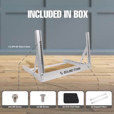 2PF-6A | 6U Aluminum 2-Post Desktop Open-Frame Rack for PA, Audio/Video, Network Switches, Routers, Patch Panels, Angle Adjustable image 8