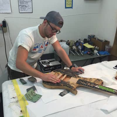 Warrior Isabella 5 string 20th Anniversary Bass 2015 - Very Special Ordered Buckeye Burl & Spalted Maple many factory photos of the build. image 17