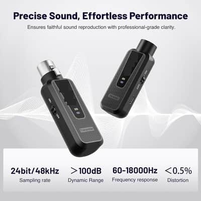 Plug on UHF 900MHz XLR Wireless Microphone Adapter, XLR Wireless Audio Transmitter & Receiver System, 164ft Range, +48V Phantom Power for Mic, Audio Mixer and PA Setup image 2