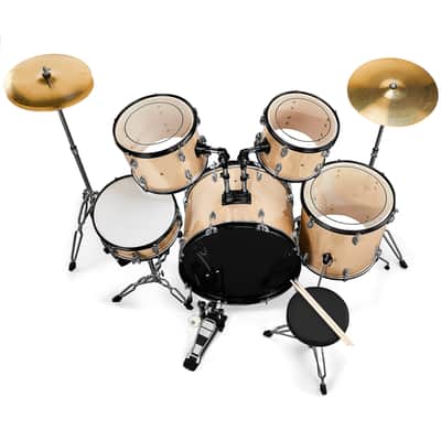 Full Size Adult Drum Set 5-Piece with Bass Drum, two Tom Drum, Snare Drum, Floor Tom, 16" Ride Cymbal, 14" Hi-hat Cymbals, Stool, Drum Pedal, Sticks 2020's image 2