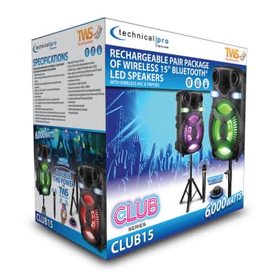 Technical Pro CLUB15 15" Rechargeable Bluetooth Speakers+Stands+Remote+Mic+Light image 3