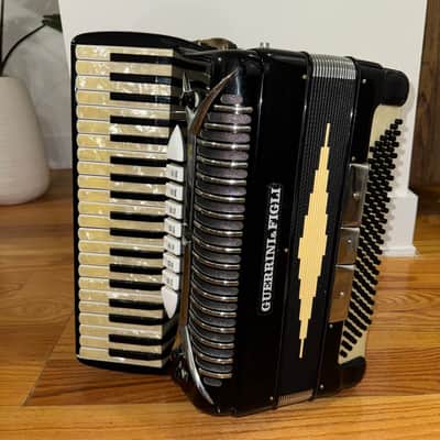 Guerrini Piano Accordion, Golden Era Custom Made (Concerto Model), Full Size, 41/120 , 3/5 Set of Reeds, A443 Hz Musette, 7 Treble 3 Bass Switches + Palm Master Switch, Built-In Microphone Pickup – Made in Italy image 1
