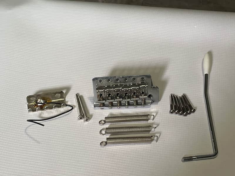 1990's MIM Fender Mexico Stratocaster Factory 6 Post Tremolo Bridge & Arm 2 1/16" String Spacing image 1