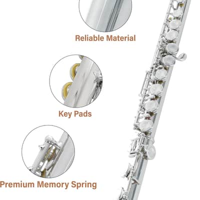 Closed Hole C Flute - Musical Instrument, Beginner/Intermediate Flute in Band & Orchestra, Nickel image 3