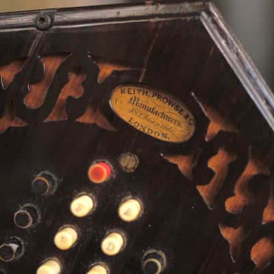 CONCERTINA Keith, Prowse & Co. 48 Button English Chromatic (1855) - Rose wood ends, Made in England, with wooden hard case image 4