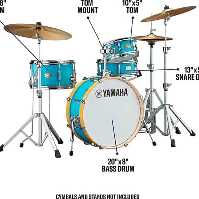 Yamaha SBP0F4H Stage Custom Hip 4-Piece Acoustic Drum Shell Pack, Matte Surf Green image 3