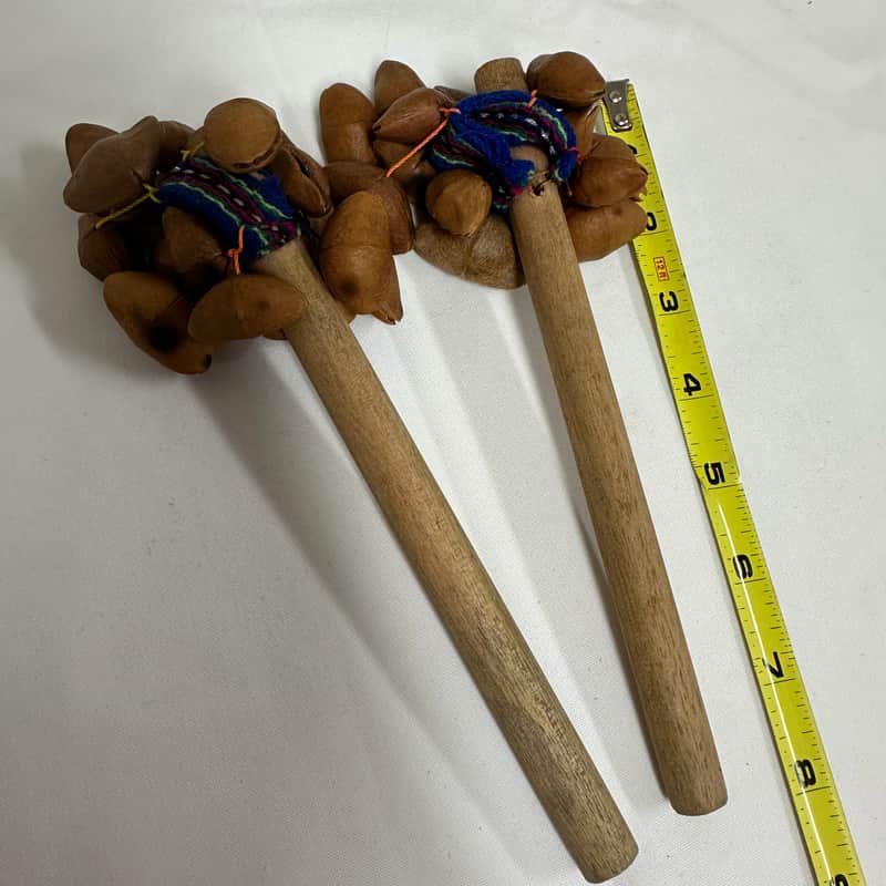 Seed Pod Nut Rattle Shakers (Pair), Sound Effect, 8" Handles - EXCELLENT image 1
