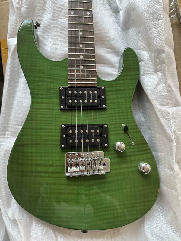 Custom Green HH Electric Guitar, Tiger Maple Top Body, Maple Neck image 1