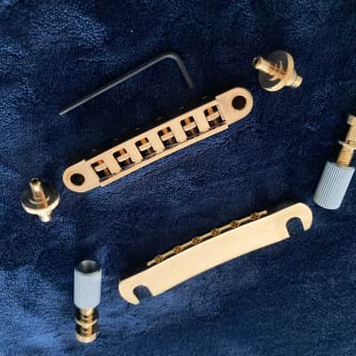 Advanced All Brass Precision Machined Nashville T-O-M Bridge.  and matching Stop Bar Tailpiece -COMBO 2024- Gold Plated Brass. image 6