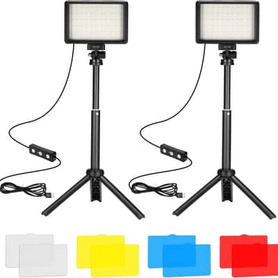 LED Video Light 2-Pack, 5600K Dimmable USB Photo Lights with Mini Tripod and Colored Filters for Photo Studios, Small Angle Shooting, Video Recording, Game Streaming image 1
