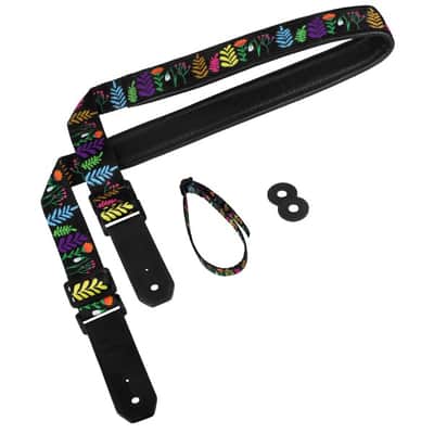 Strap for Guitar Ukrainian Nylon + Leather Ethnic Black Flowers image 3