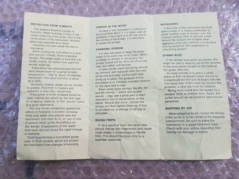70's  GUILD GUITAR MANUAL image 1