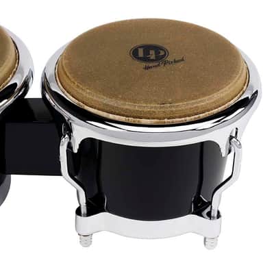 Latin Percussion LP 7-1/4" and 8-5/8" Fiberglass Bongos - Black with Chrome Plated Hardware (LP200XF-BK) image 2