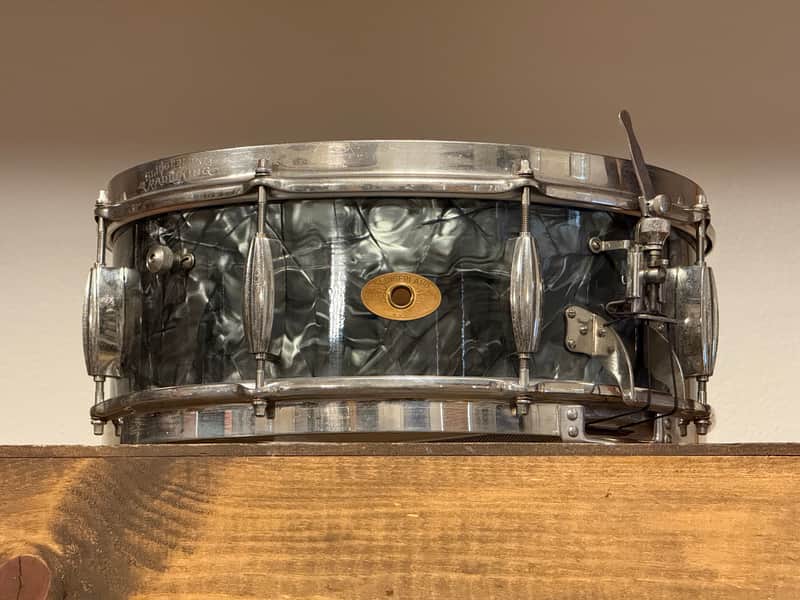 1950's Slingerland 5.5x14 Gene Krupa Radio King Black Diamond Pearl Snare Drum Solid Shell image 1