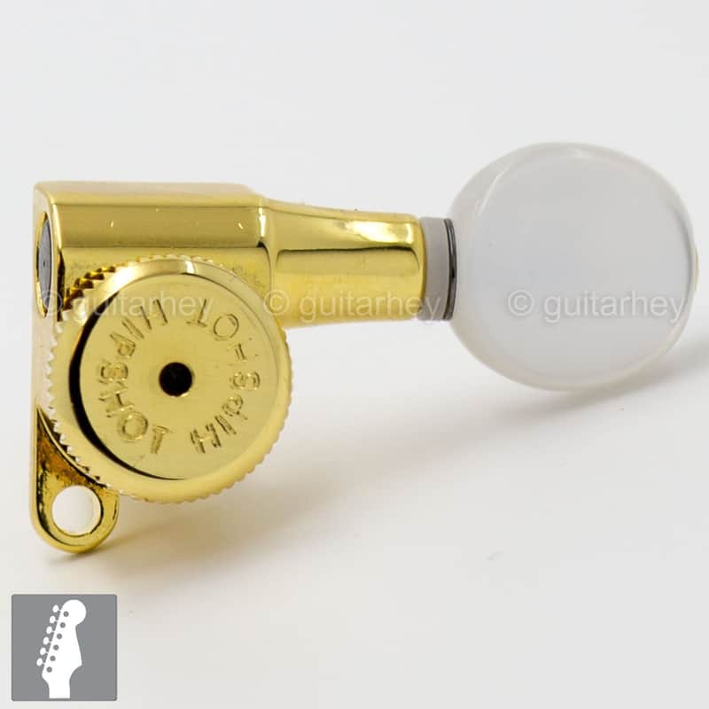 Hipshot 6-In-Line STAGGERED Closed-Gear Locking Mini Tuners OVAL PEARLOID - GOLD image 1