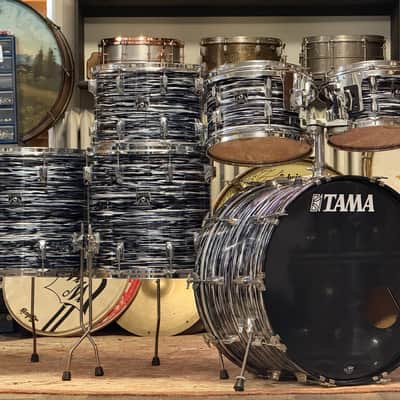 1980's Tama Superstar Black Oyster 8x12 9x13 10x14 16x16 16x18 14x24 Drum Kit Re-Wrap image 4
