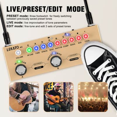 LEKATO  Multi Effects Acoustic Guitar Pedal Cube Baby AC Guitar Multi Effects Pedal Delay Chorus Tremolo Reverb Effect Pedal image 2