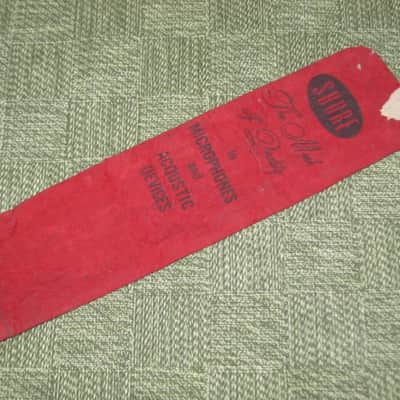 vintage Shure microphone pouch 1960s / 1970s - Outer areas: red thin velvet with black graphic / Inner areas: tan thin canvas (11 & 1/8" x 3") image 1