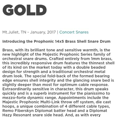 Majestic Prophonic 14x5 Brass Shell Snare Drum image 11