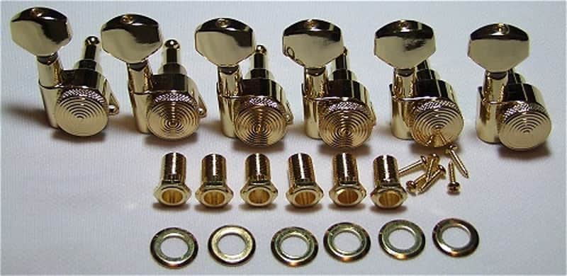 Guitar Parts Thumbwheel Lock - LOCKING - 6 In Line - TUNERS SET - Gold image 1