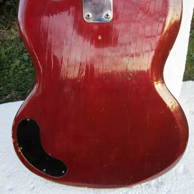 Rythmline SG Bass Guitar Copy, 1960's Japan, 30" Scale, Cherry Red Finish, Fresh Setup image 9