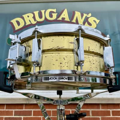 1980s Yamaha SD495 5.5x14 Brass Snare Drum 10-Lug image 6