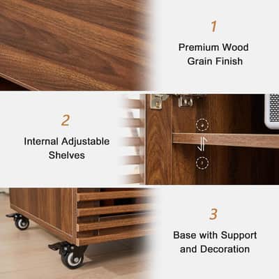 5-Tier Walnut Stereo Rack AV Media Cabinet w/ Adjustable Shelves, Cable Management & Wheels image 6
