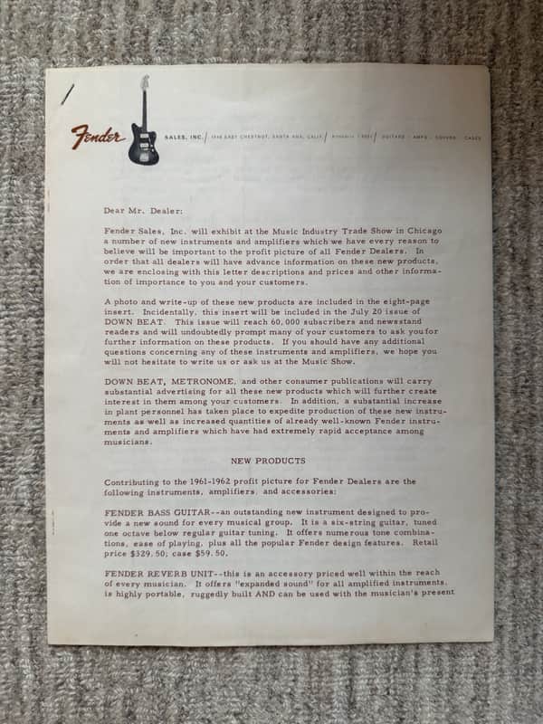 Fender Dealer Letter