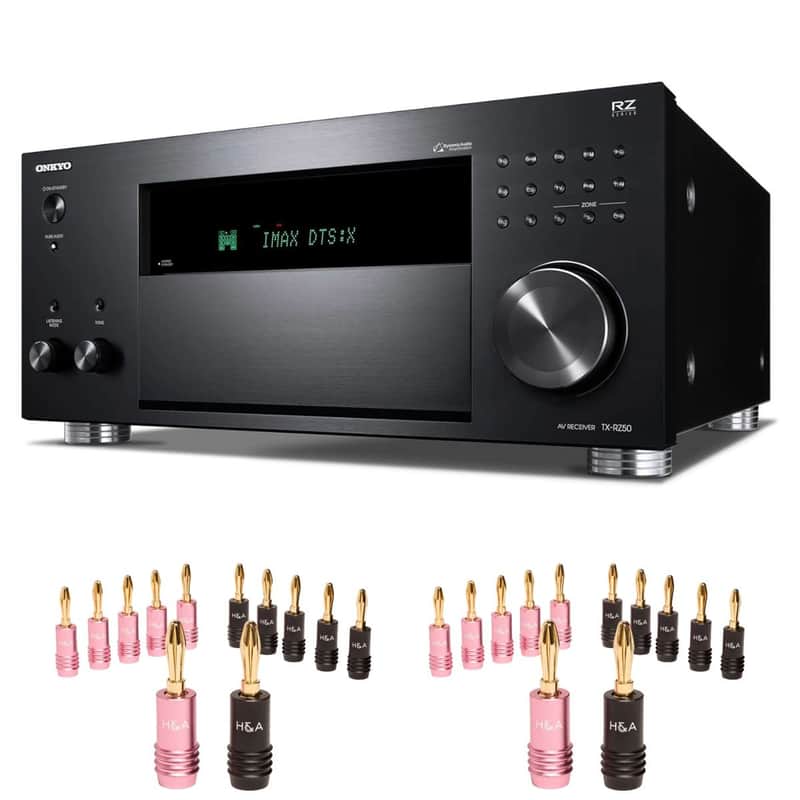 Onkyo TX-RZ50 9.2-Channel 8K/4K Network AV Receiver, 250W Per Channel at 6 Ohms + H&A Speaker Connector Banana Plugs, 12 Pairs image 1