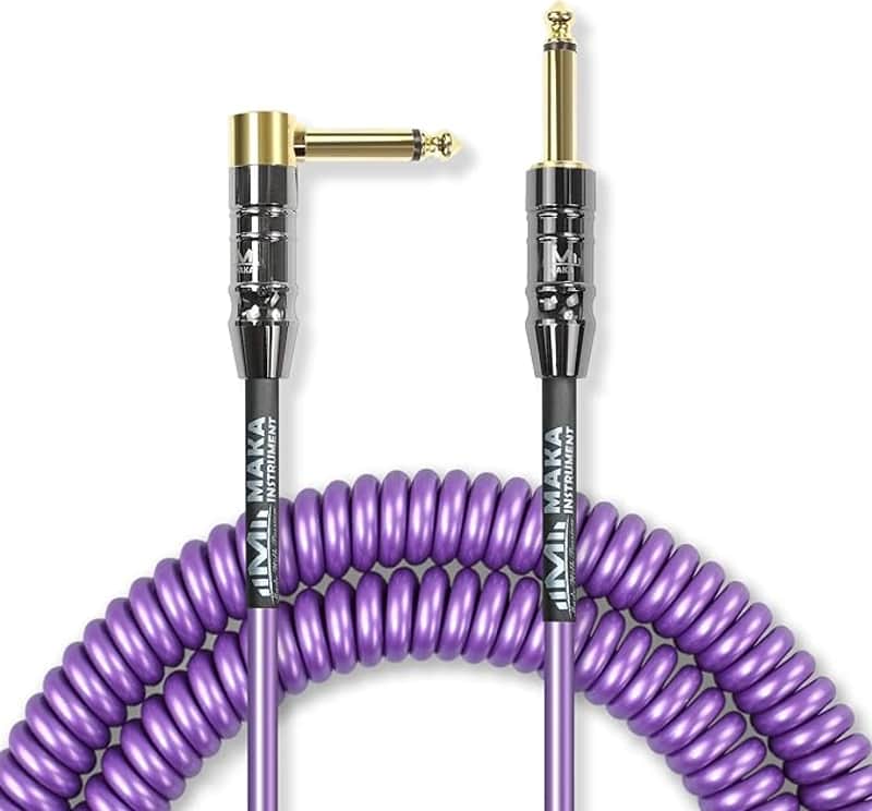 Premium Guitar Coil Cable 20 Feet, Instrument Coiled Curly Cord for Guitar Bass, 1/4 inch Right Angle to Straight, Purple image 1