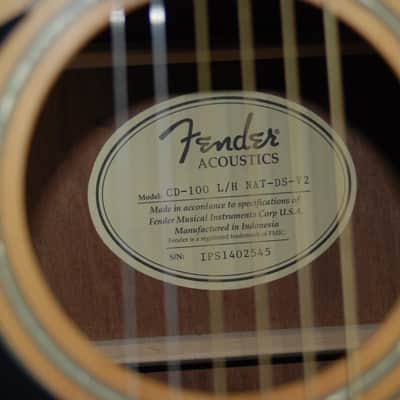 Fender CD-100 L/H NAT-DS-V2 6 String Acoustic Guitar - Lefty | Reverb