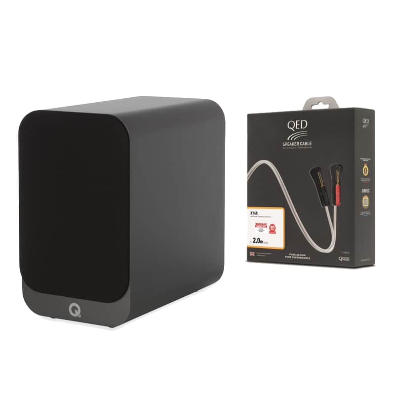 Q Acoustics 3020i Bookshelf Speaker Pair (GraphiteGrey) + QED Reference XT40 Speaker Cables (2M) image 1