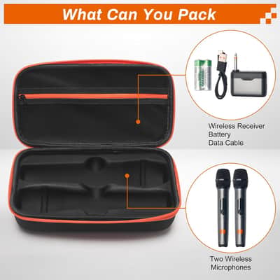 Wireless Microphone Case Compatible with JBL Wireless 2 Microphone, Wireless Mic Case with 2 Zippers Handheld Dual Mic Travel Bag Made of EVA Black Portable Mic Storage Bag for Singing image 2