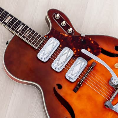 1965 Silvertone 1454 Vintage Hollowbody Electric Guitar, Harmony USA w/ DeArmond Gold Foils, Case image 7